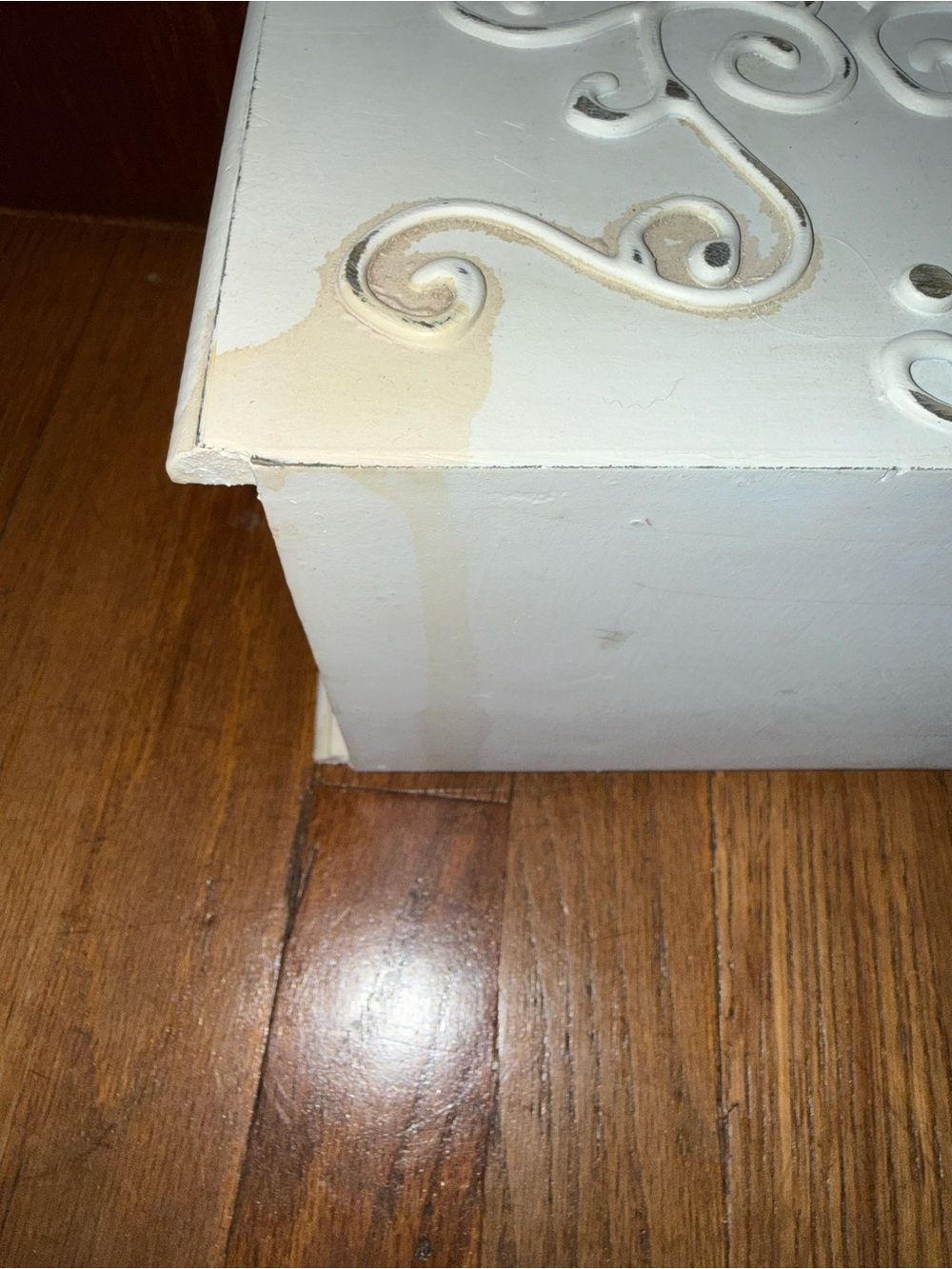 White Decorative Wood Jewelry Box with Carved Scrollwork - Picture 3 of 4